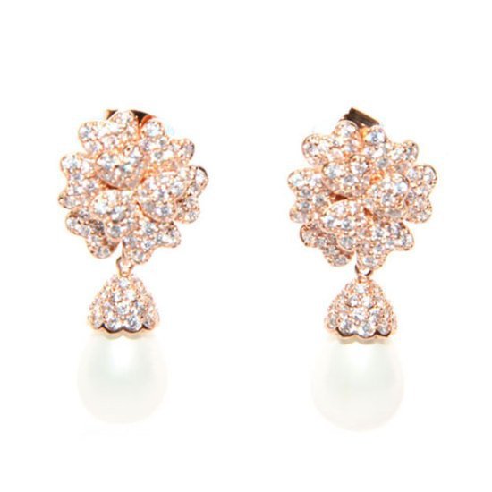 Rose Gold Flower Drop Pearl Earring