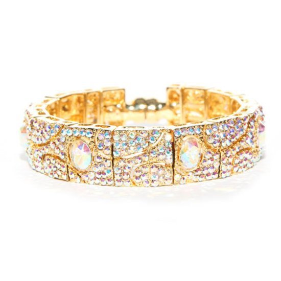 Golden Crystal Aurora Boreale Statement Bracelet made with Swarovski Elements