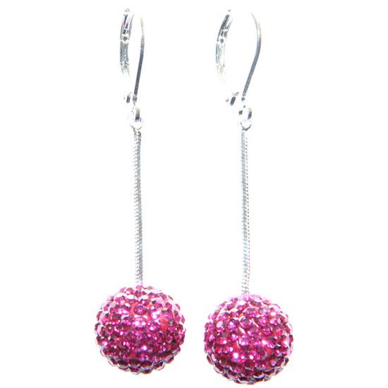Fuchsia Crystal Ball Dangly Earrings with Swarovski Crystals