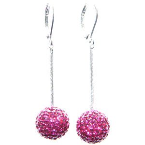 Fuchsia Crystal Ball Dangly Earrings with Swarovski Crystals