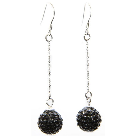 Jet Black Crystal Ball Dangly Earrings with Swarovski Elements