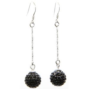 Jet Black Crystal Ball Dangly Earrings with Swarovski Elements