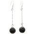 Jet Black Crystal Ball Dangly Earrings with Swarovski Elements