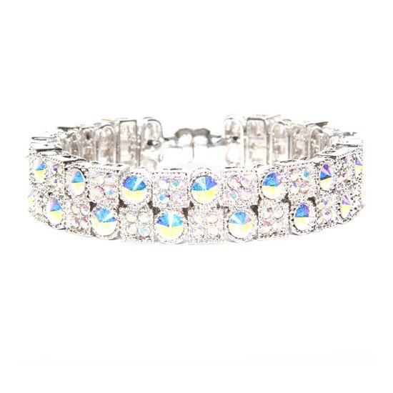 Aurore Boreale Silver Crystal Gemstone Bracelet made with Swarovski Elements 