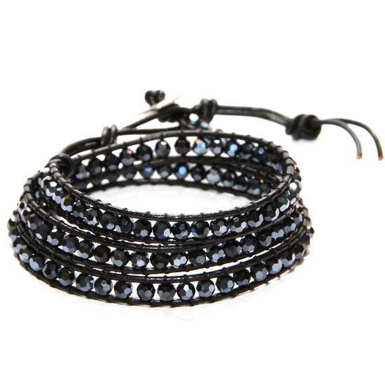 Jet Black Leather Wrap Bracelet