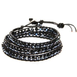 Jet Black Leather Wrap Bracelet