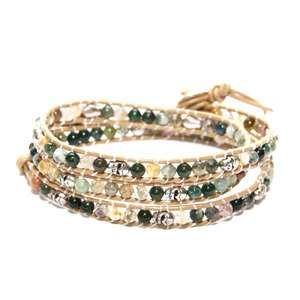 Tan Skull Leather Wrap Bracelet