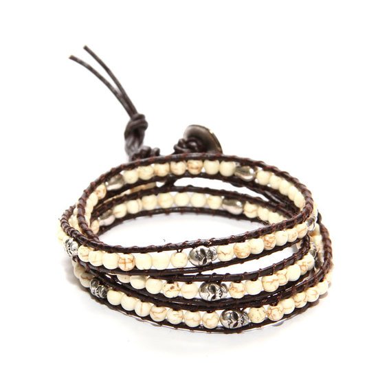 Cream Skull Leather Wrap Bracelet