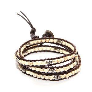 Cream Skull Leather Wrap Bracelet