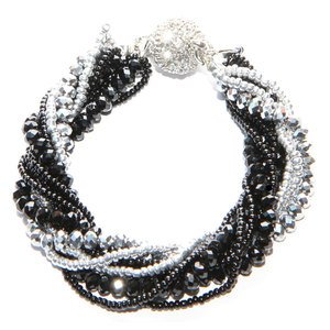 Jet Black and Clear Satin Twisted Crystal Bracelet