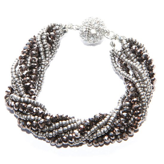 Jet Metallic Silver Twisted Crystal Bracelet