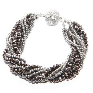 Jet Metallic Silver Twisted Crystal Bracelet