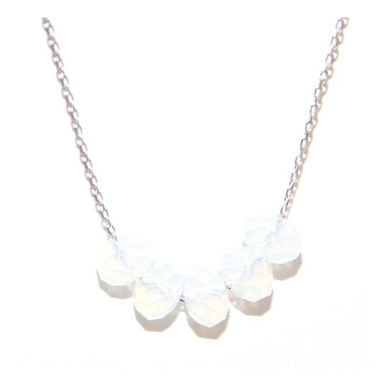 White Opal Bead Necklace made with Swarovski Elements