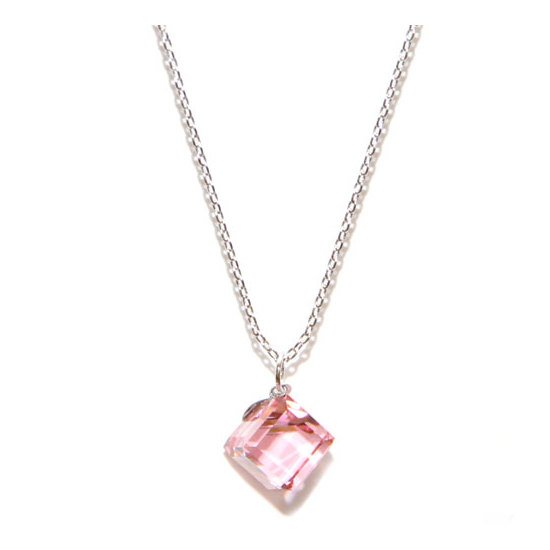 Rose Pink Cube Necklace made with Swarovski Elements